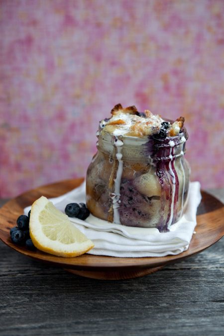 Blueberry Lemon Ricotta Bread Pudding in a Jar #recipe via FoodforMyFamily.com