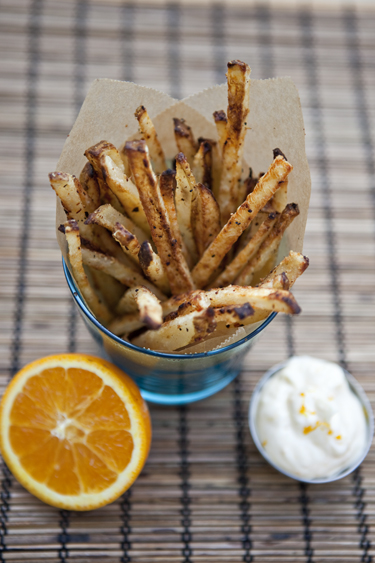 Spicy orange wasabi fries: boiled and broiled