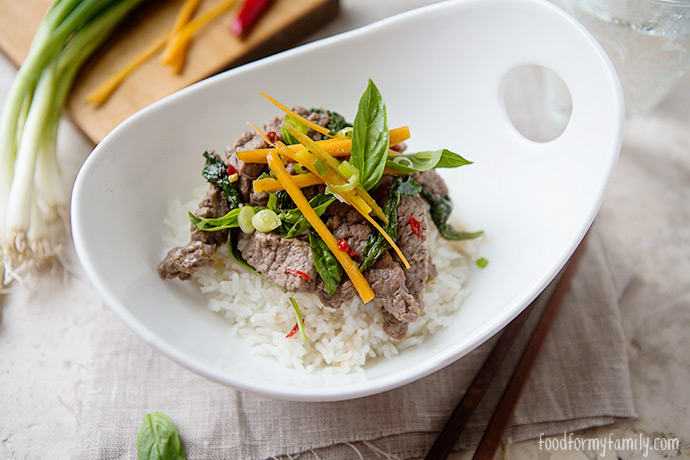 Thai Basil Beef with Coconut Rice #recipe via FoodforMyFamily.com