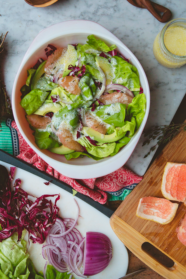 Grapefruit and Avocado Green Salad with Citrus Vinaigrette Recipe | FoodforMyFamily.com