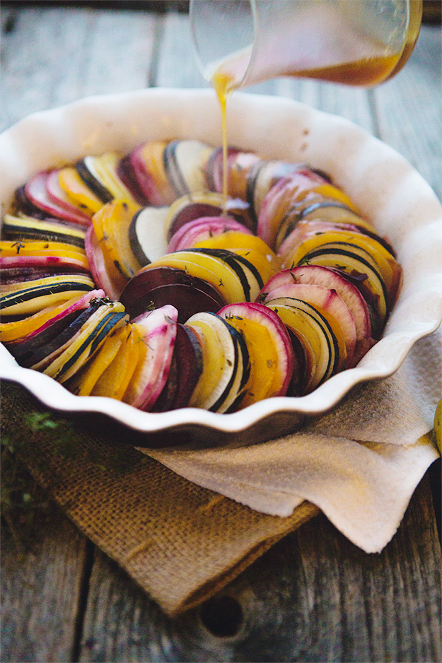 Beet and Root Vegetable Tian with Apple Cider Reduction recipe | FoodforMyFamily.com