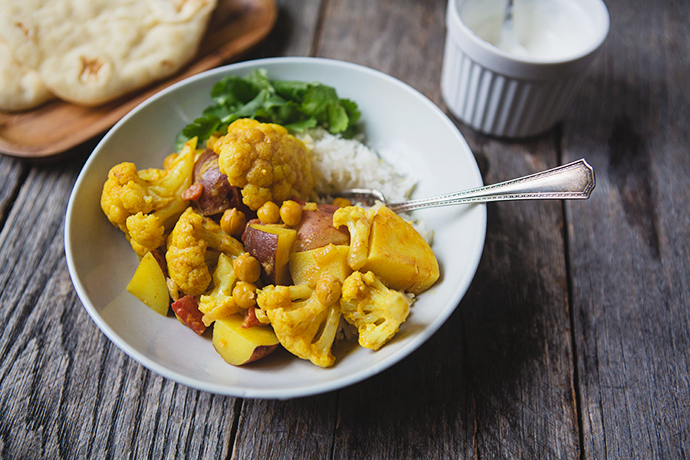 Chana Aloo Gobi Masala: Chickpea, Potato, Cauliflower Curry Recipe | FoodforMyFamily.com