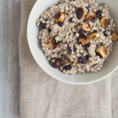 Hazelnut and Blueberry Kasha (Buckwheat Groats) #recipe via FoodforMyFamily.com