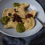 Potato Leek Casoncelli Pasta with Walnut Pesto #recipe | FoodforMyFamily.com