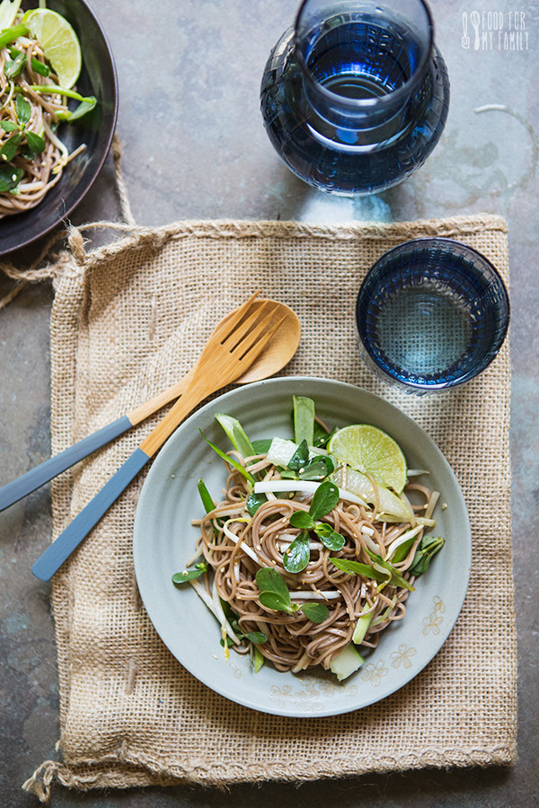Purslane and Soba Noodle Salad #recipe on FoodforMyFamily.com