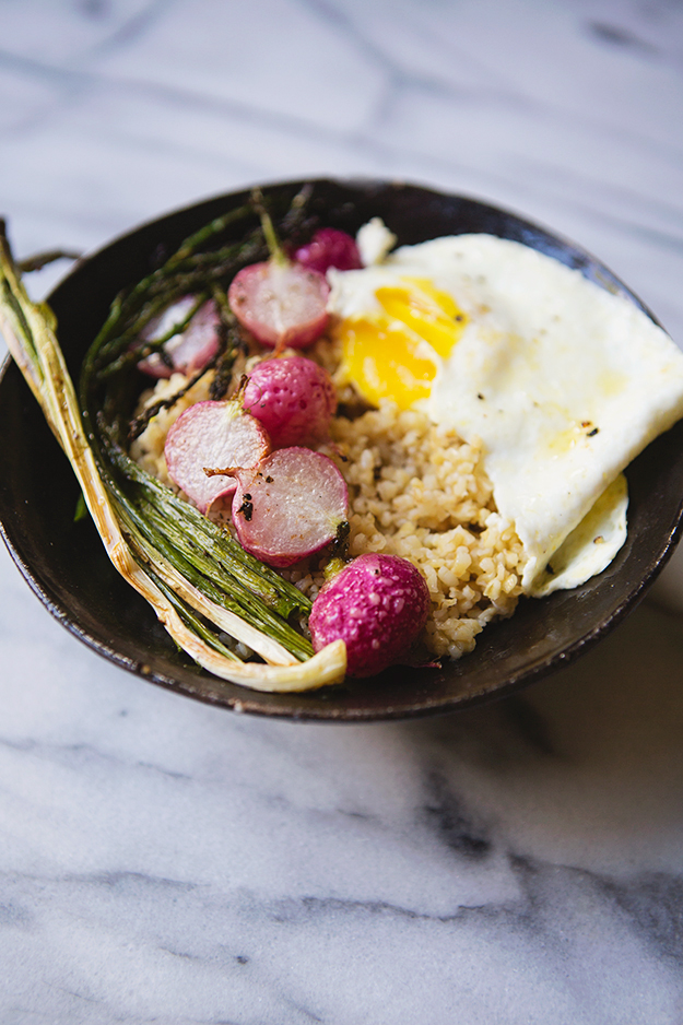 Roasted Radish and Asparagus Freekeh Breakfast Bowls recipe | FoodforMyFamily.com