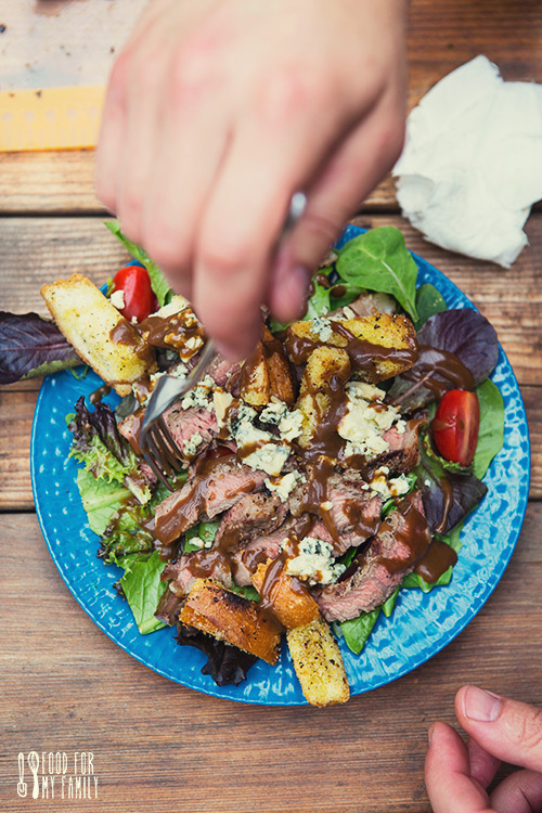 Steakhouse Rib Eye Salad with Aged Balsamic Vinaigrette #recipe via FoodforMyFamily.com