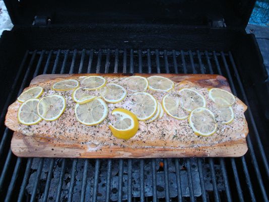 The prepared salmon, ready to grill.