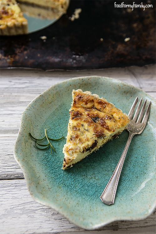 Caramelized Shallot and Gruyere Rosemary Quiche #recipe via FoodforMyFamily.com