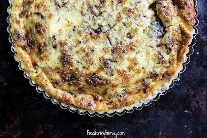 Caramelized Shallot and Gruyere Rosemary Quiche #recipe via FoodforMyFamily.com