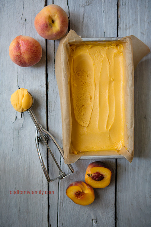 Peach Sorbet and Bellini Spritzer #Recipe via FoodforMyFamily.com
