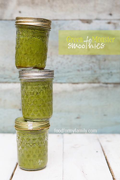 Green Monster Freezer Smoothies #recipe via FoodforMyFamily.com