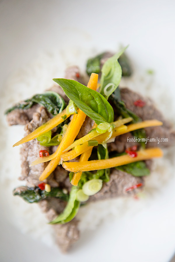 Thai Basil Beef with Coconut Rice #recipe via FoodforMyFamily.com