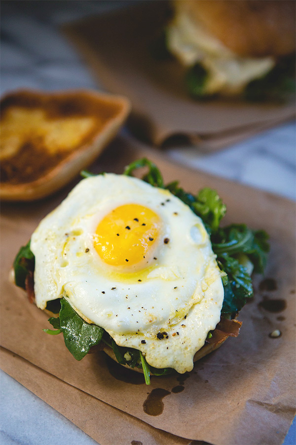 Dressed Arugula and Crisped Prosciutto Egg Sandwich recipe: Build a Better Breakfast Sandwich | FoodforMyFamily.com