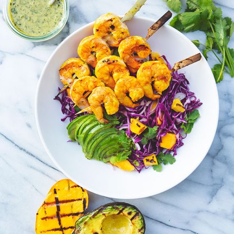 Grilled Turmeric Ginger Shrimp and Mango Avocado Slaw with Cilantro Lime Dressing Recipe: Food for My Family