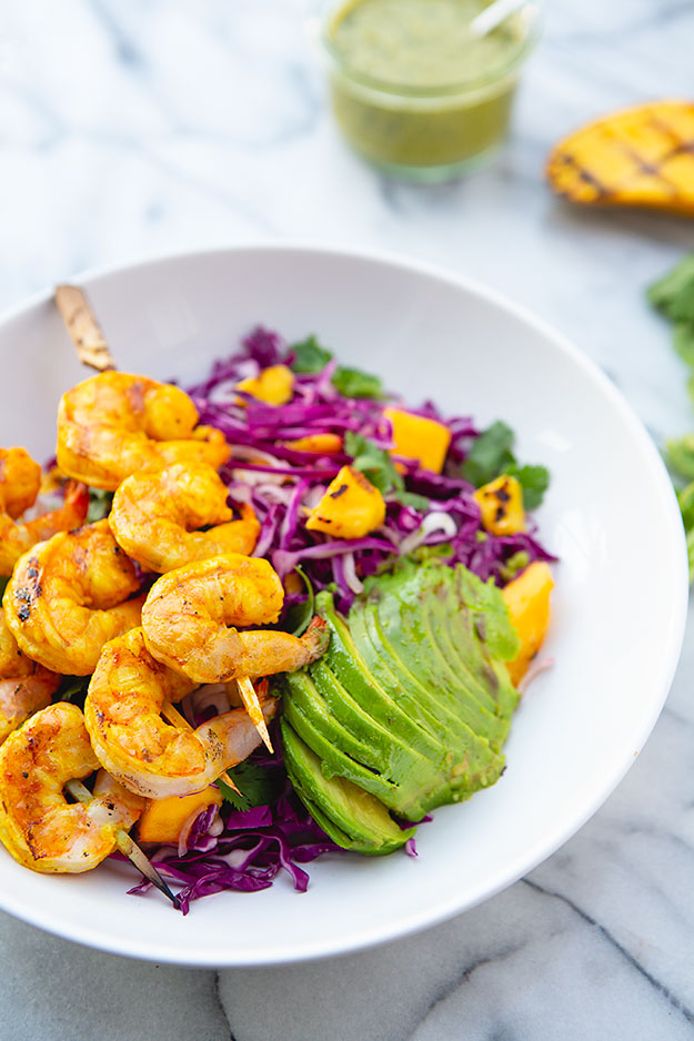 Grilled Turmeric Ginger Shrimp and Mango Avocado Slaw with Cilantro Lime Dressing Recipe: Food for My Family