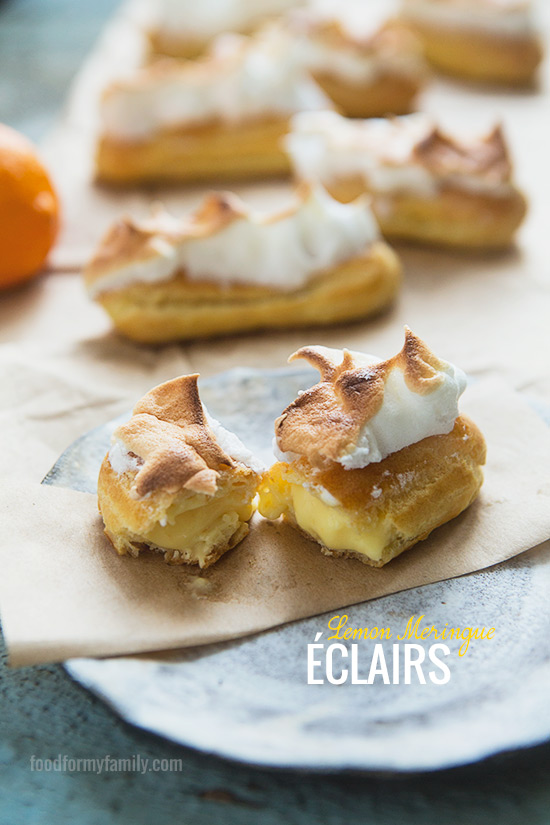 Lemon Meringue Éclairs #recipe via FoodforMyFamily.com