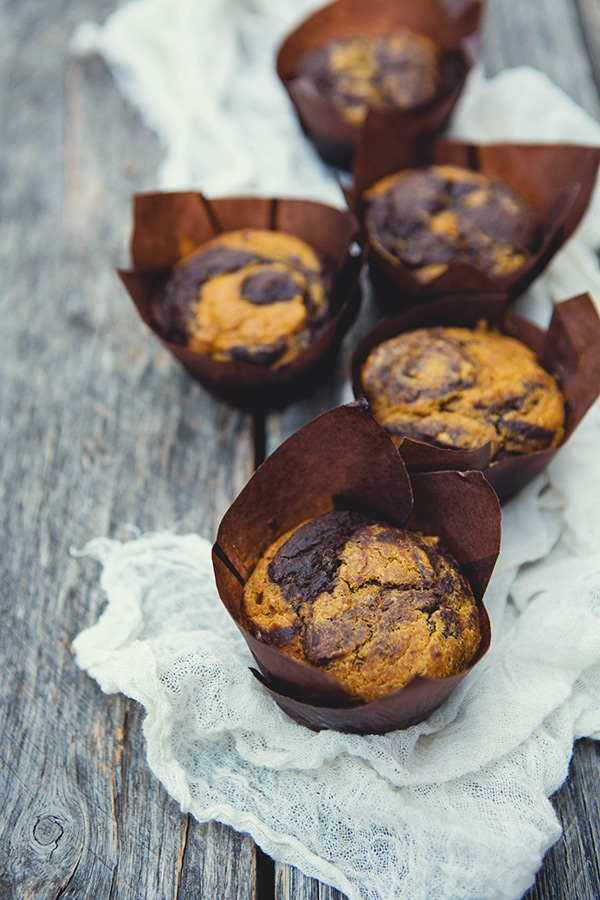 Pumpkin Chocolate Swirl Muffins | FoodforMyFamily.com