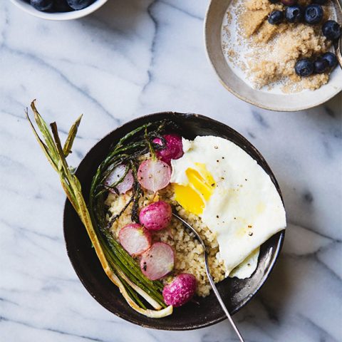 Roasted Radish and Asparagus Freekeh Breakfast Bowls recipe | FoodforMyFamily.com