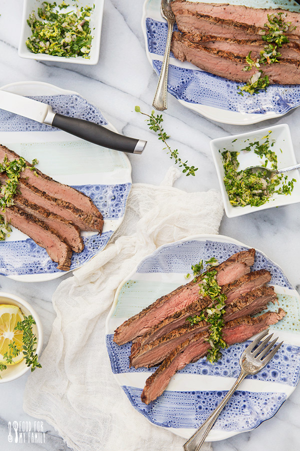 Thyme and Tea Rubbed Flank Steak with Gremolata | FoodforMyFamily.com