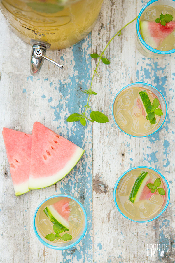 Lemon Balm Watermelon Green Iced Tea #recipe via FoodforMyFamily.com