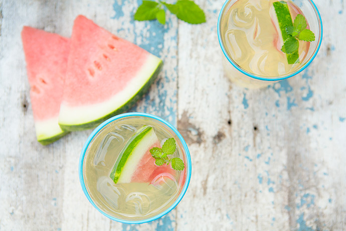 Lemon Balm Watermelon Green Iced Tea #recipe via FoodforMyFamily.com